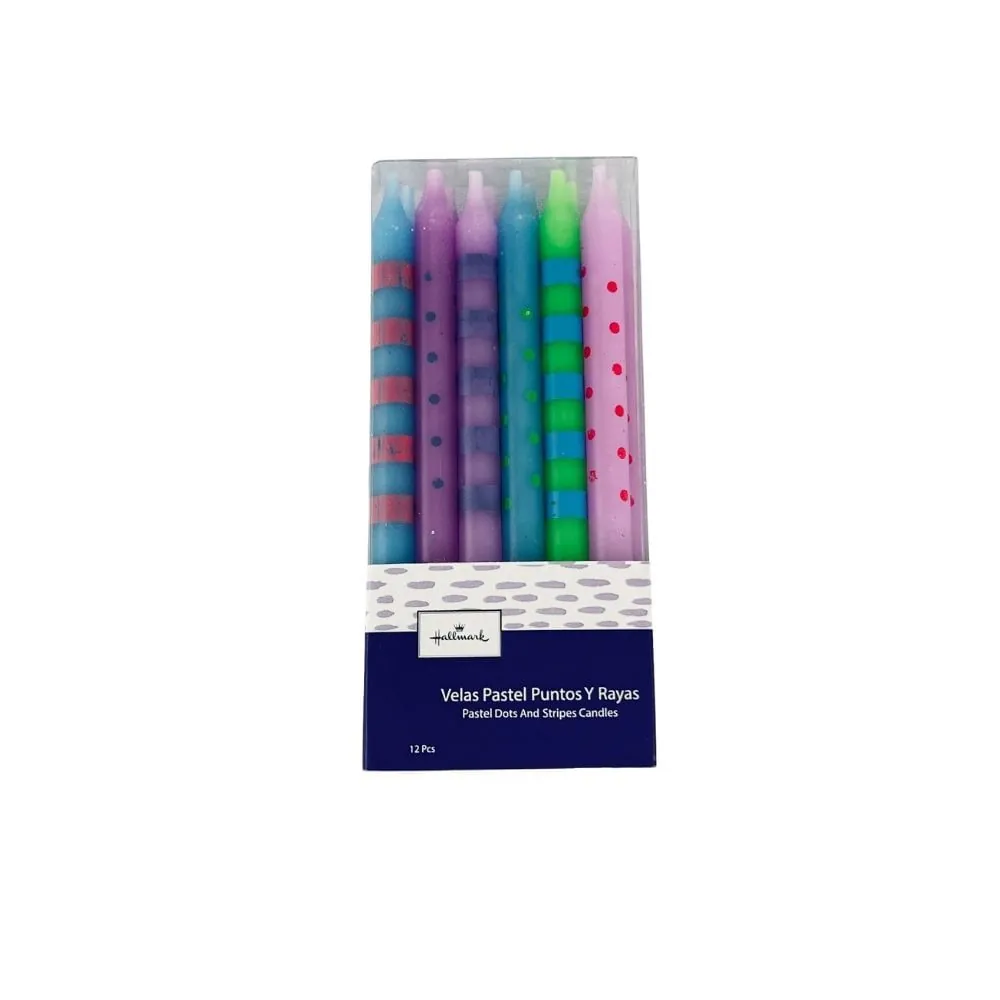 Velas Pastel Rayas Y Puntos X12