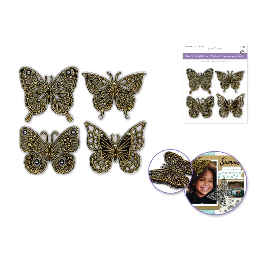 Mariposas Doradas X4 Con Gemas