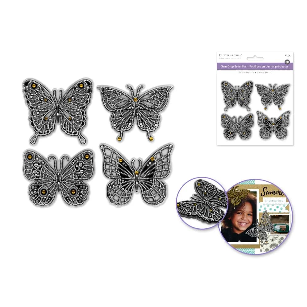 Mariposas Plateadas X4 Con Gemas