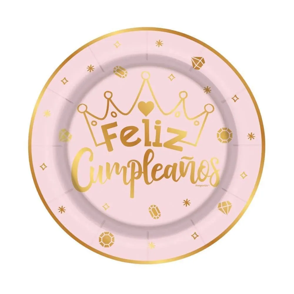 Platos Feliz Cumpleaños Rosado X8