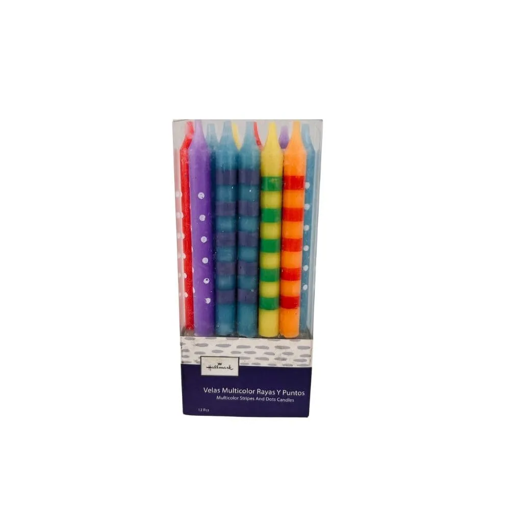 Velas Multicolor Rayas Y Puntos X12