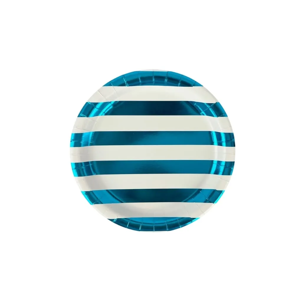 Platos Azul Rayados X8 22 Cm