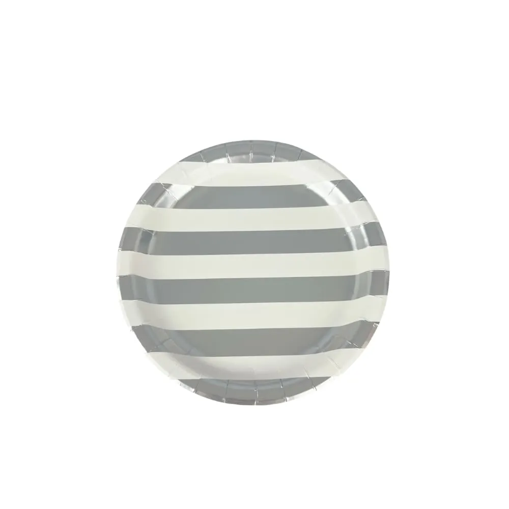 Platos Plateados Rayados X8 22 Cm