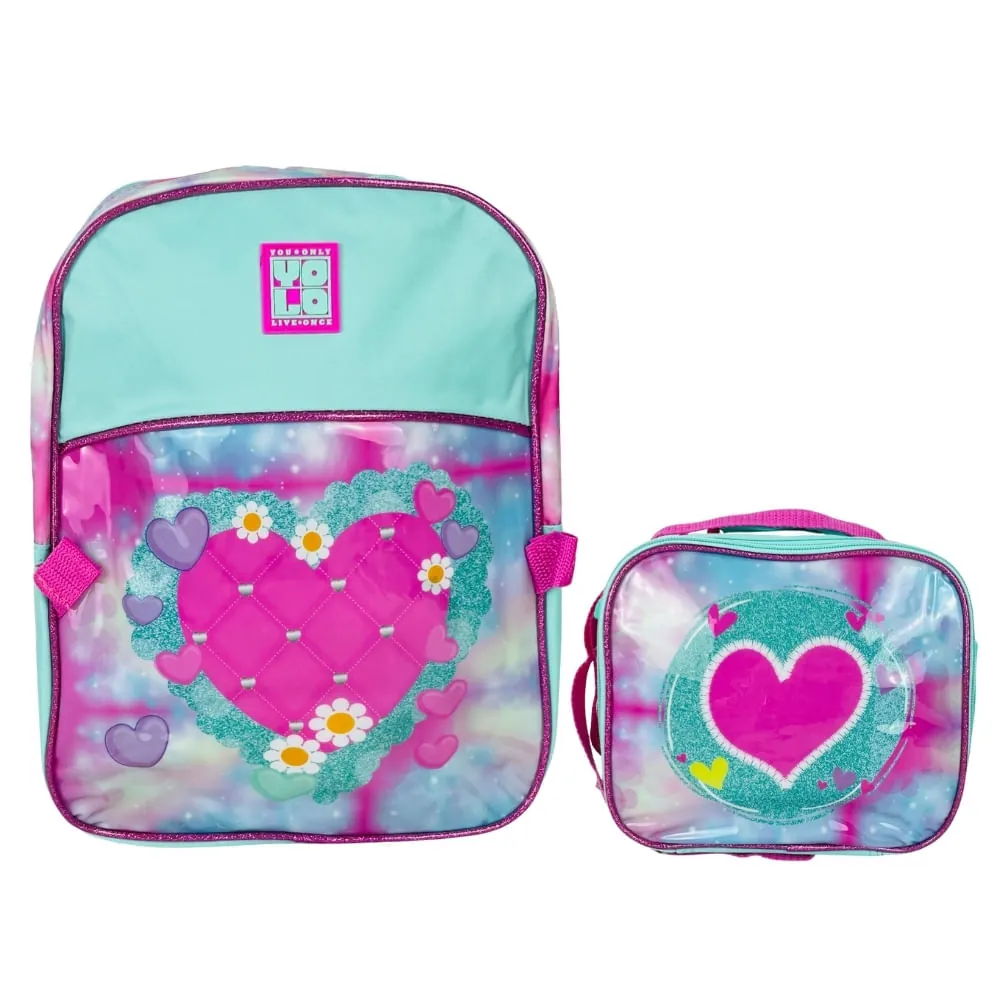 Morral Infantil Azul Con Lonchera Estampado De Corazón