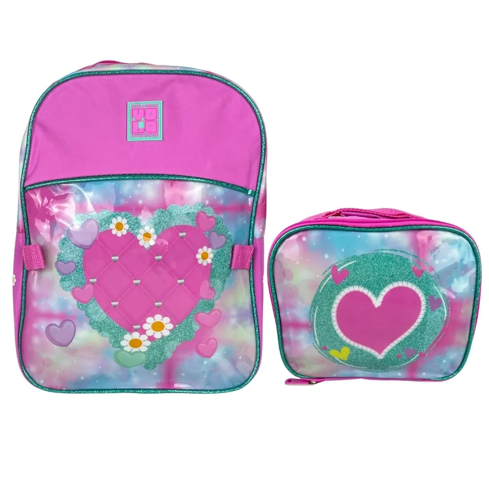 Morral Infantil Azul Con Lonchera Estampado De Corazón