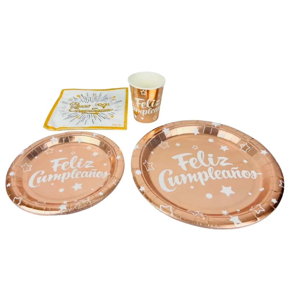 Set De Vajilla Desechable Oro Rosa X40 Piezas