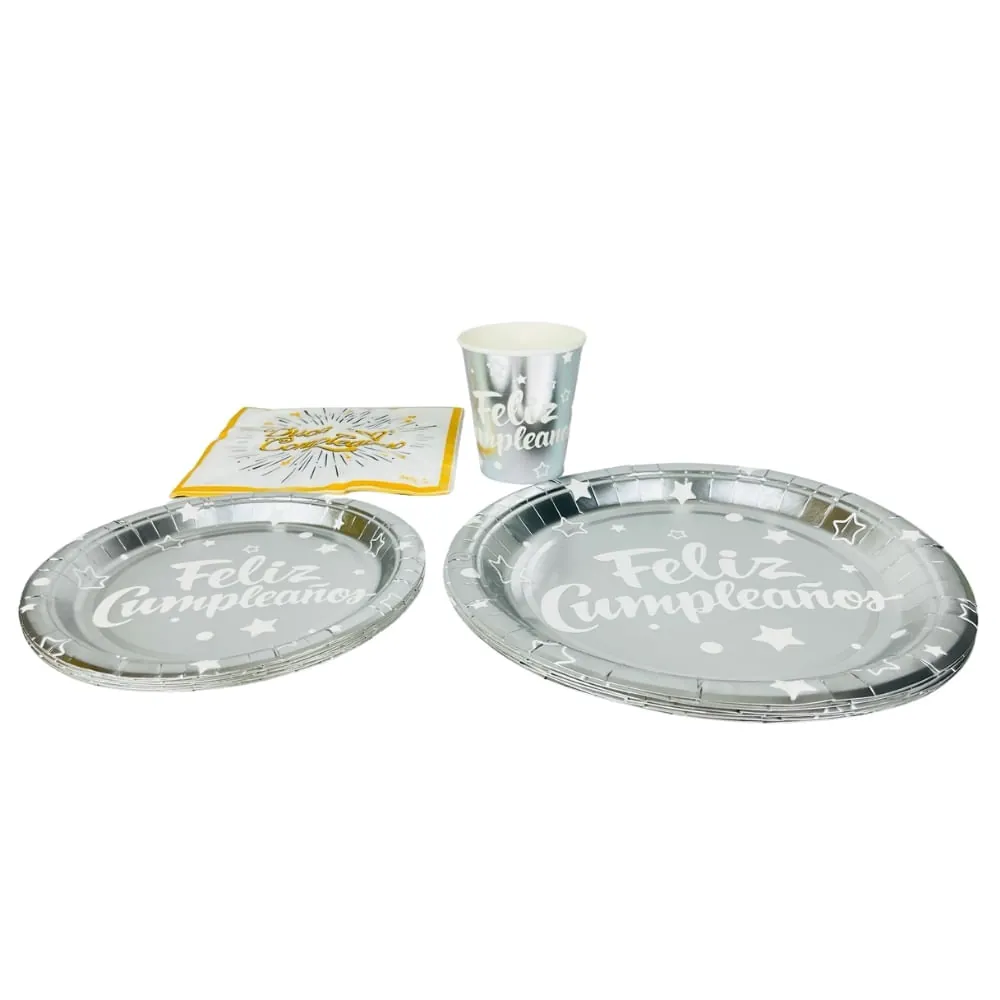 Set De Vajilla Desechable Plateado X40 Piezas