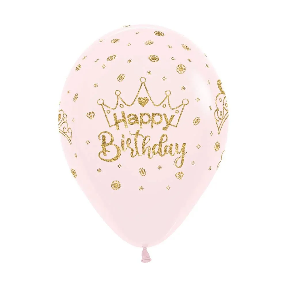 Globo Látex Infinity Escarchado Happy Birthday R-12 X 12 Unidades