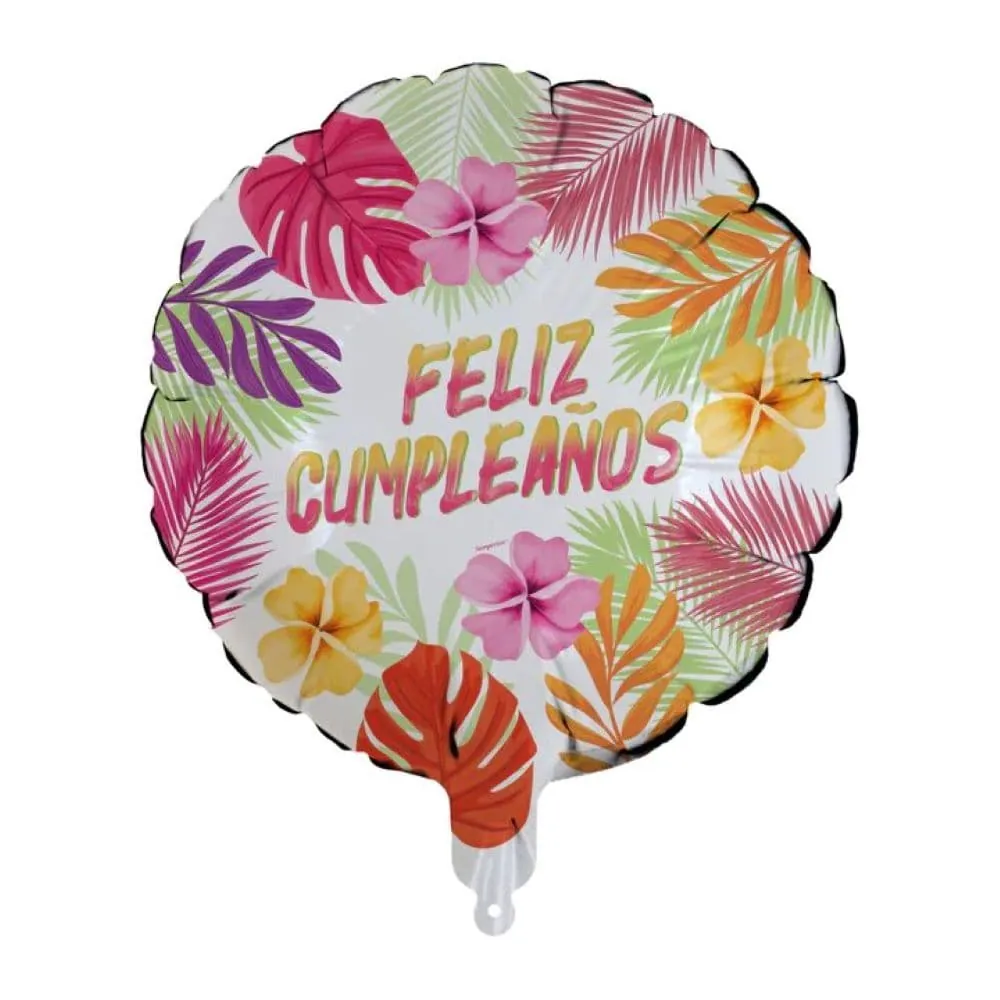 Globo Metalizado Feliz Cumpleaños Tropical 45 Cm