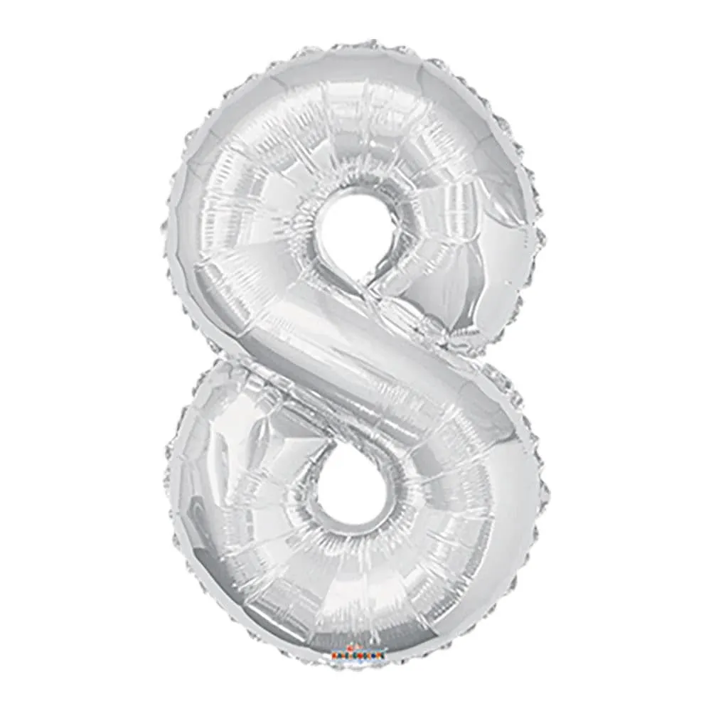 Globo Metalizado Número 8 Plata 40 Cm