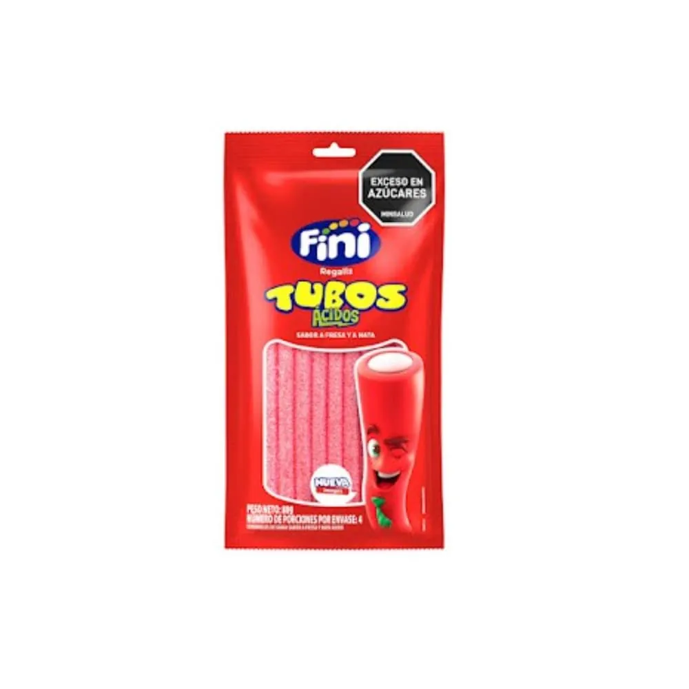 Dulces Fini Tubos Fresa Ácido Paquete 80 Gr