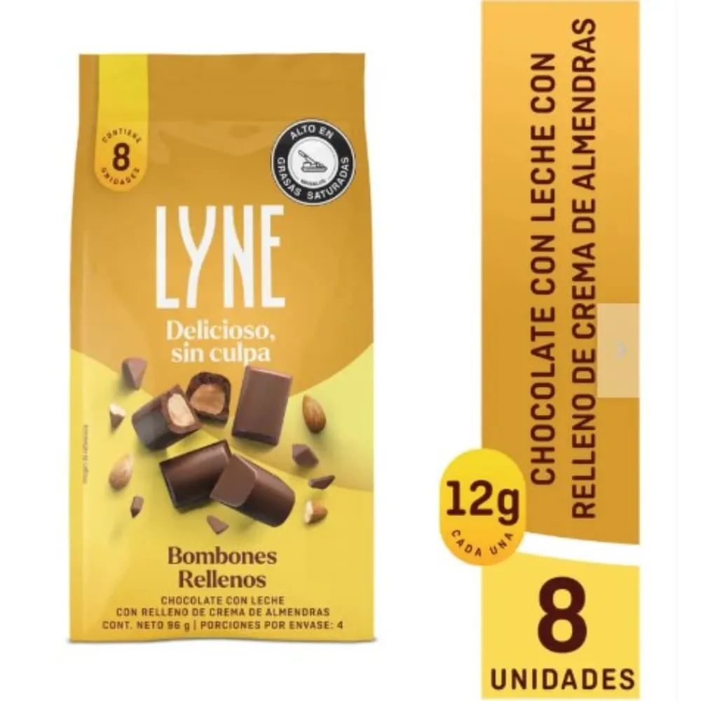Bombones Lyne Chocolate Leche Almendras X8 12 Gr