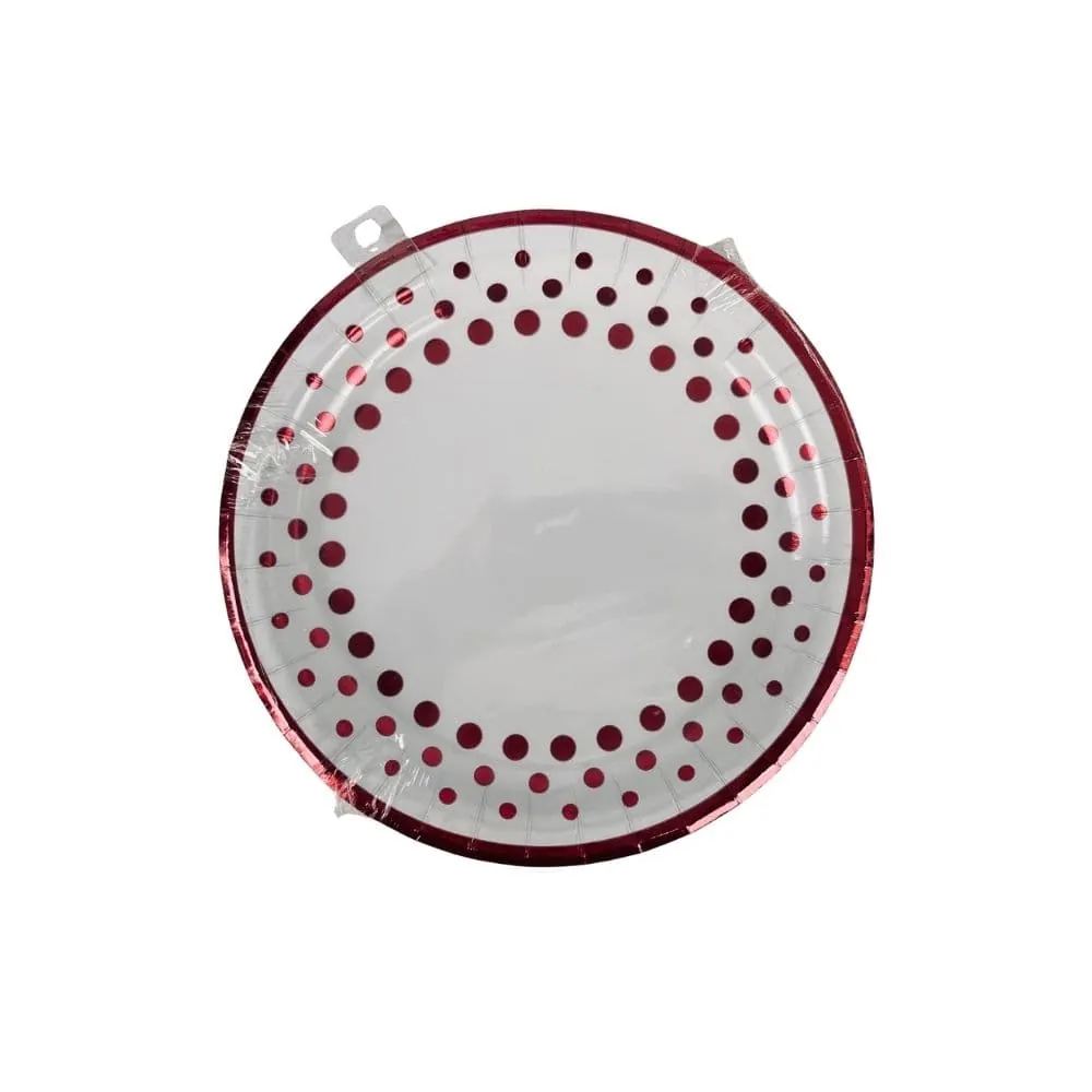Platos Rojos Puntos X8 22 Cm