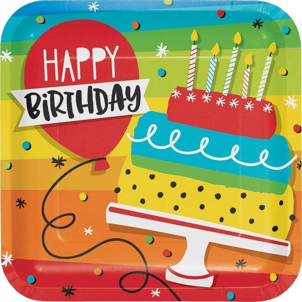 Plato Torta Cumpleaños X8 Piezas 22.86 Cm