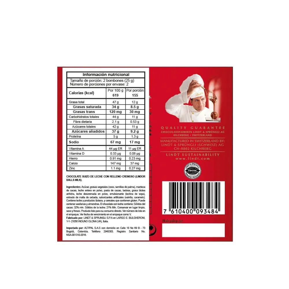 Chocolate Con Leche Lindt Lindor 50 Gr