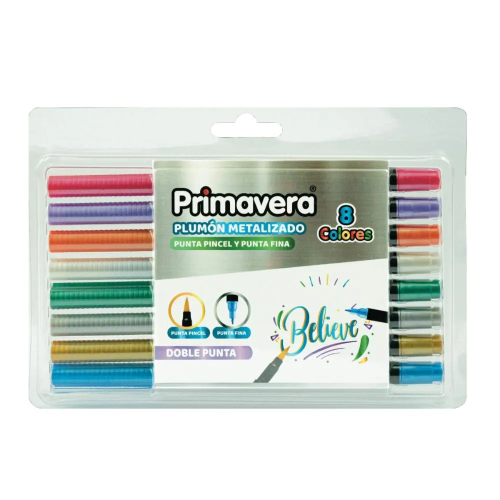 Doble Punta Pincel+Coni Metal X 8 Color