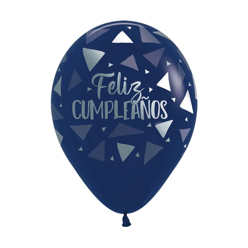 Globo X50 Feliz Cumpleaños Triangulos Azules R-12