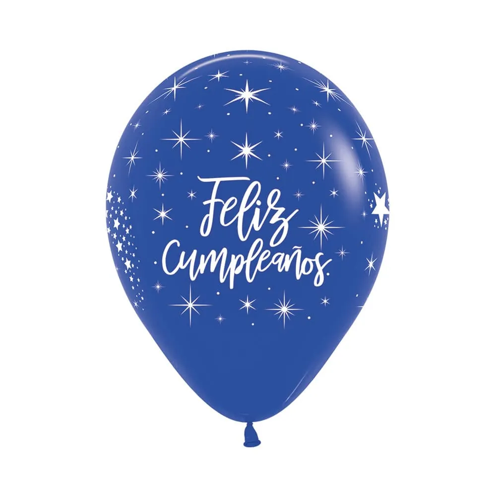 Globo X12 Látex Feliz Cumpleaños Azul Rey R-12
