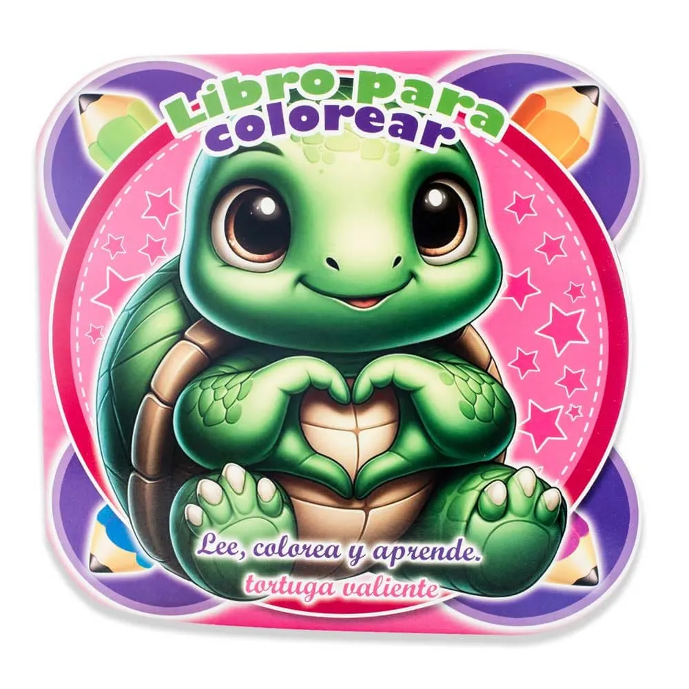 Libro Colorear Tortuga Valiente 12 Páginas