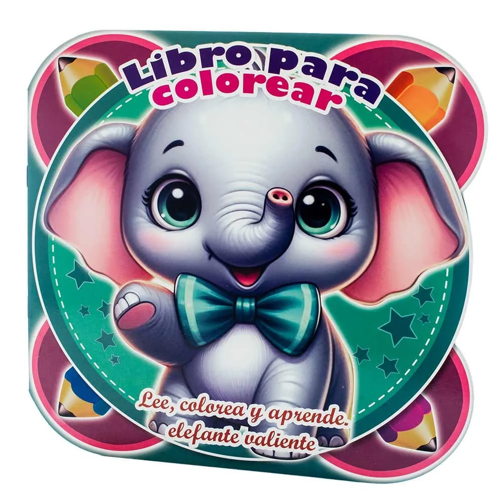 Libro Colorear Elefante Valiente 12 Páginas