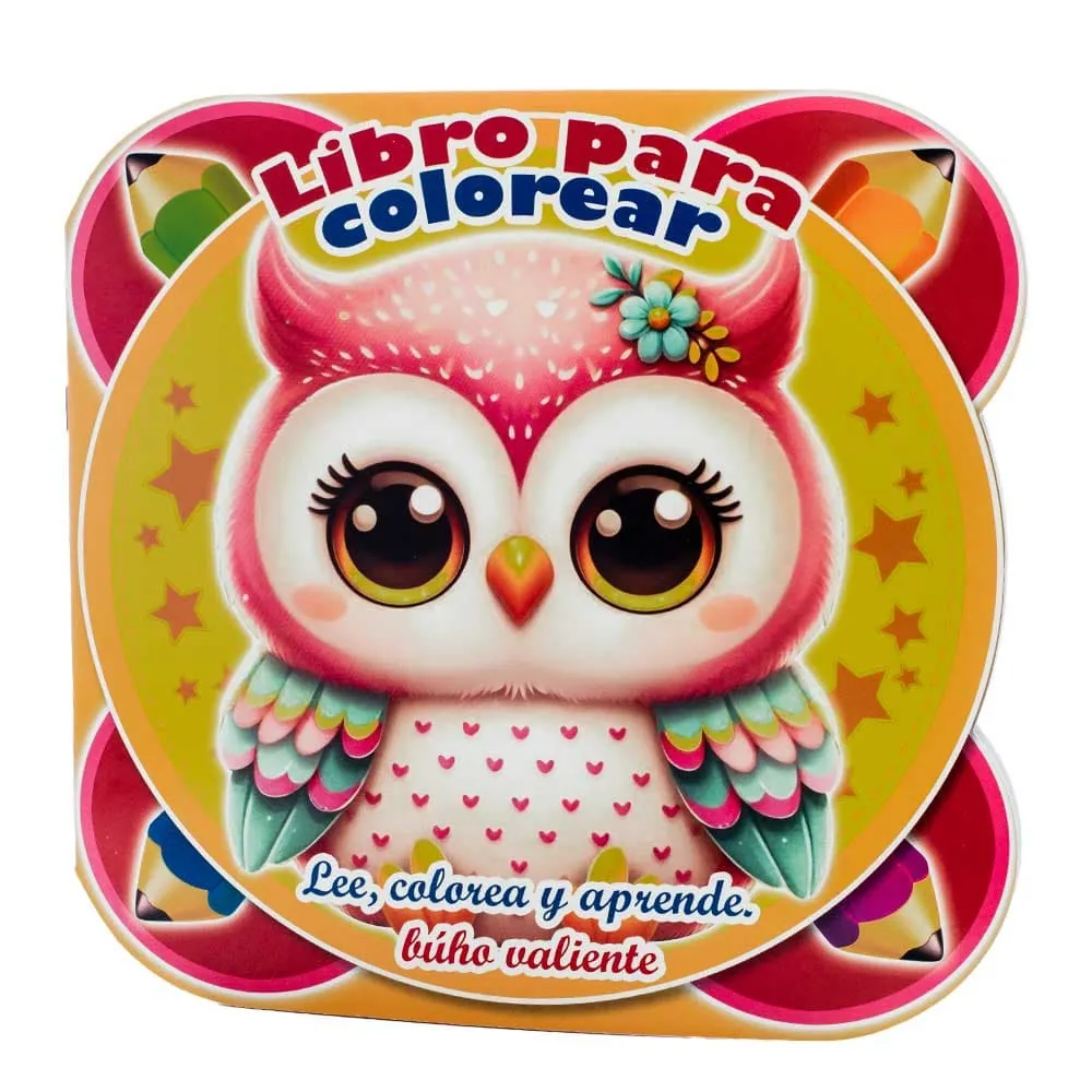 Libro Colorear Buho Valiente 12 Páginas
