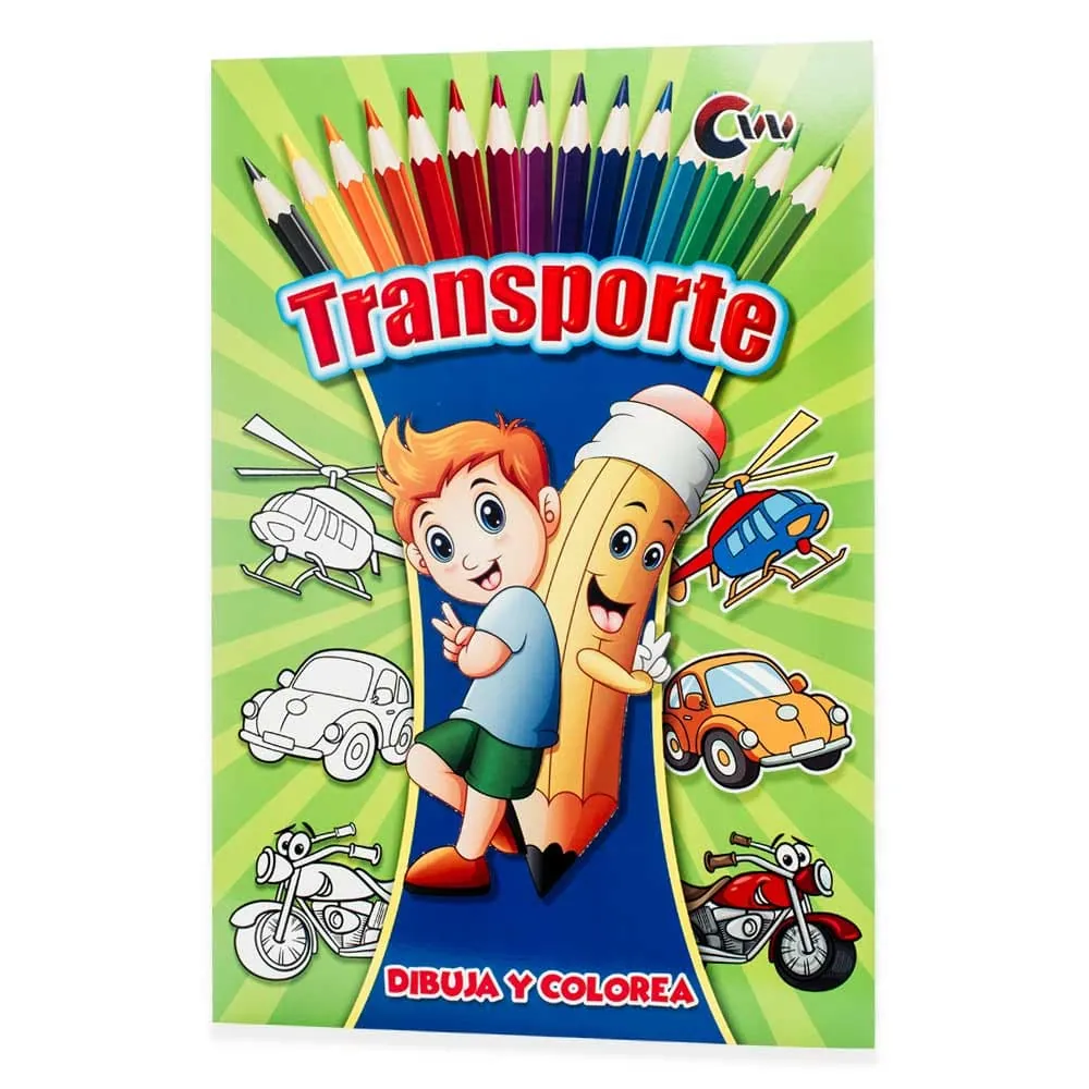 Libro Colorear Transporte Con Sticker 12 Páginas