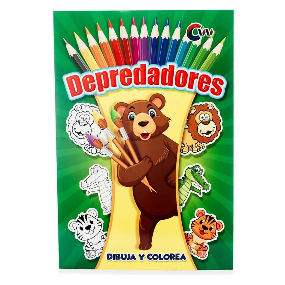 Libro Colorear Depredadores Con Sticker 12 Páginas