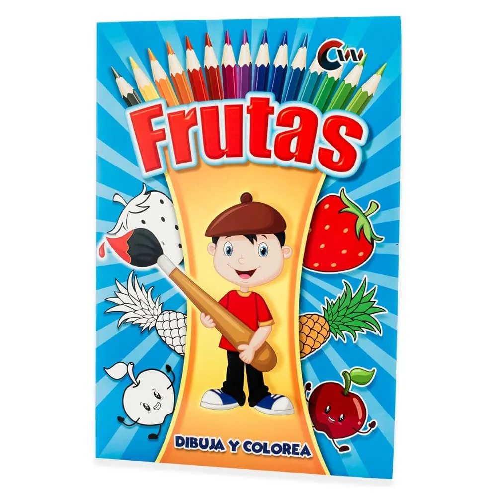 Libro Colorear Frutas Con Sticker 12 Páginas