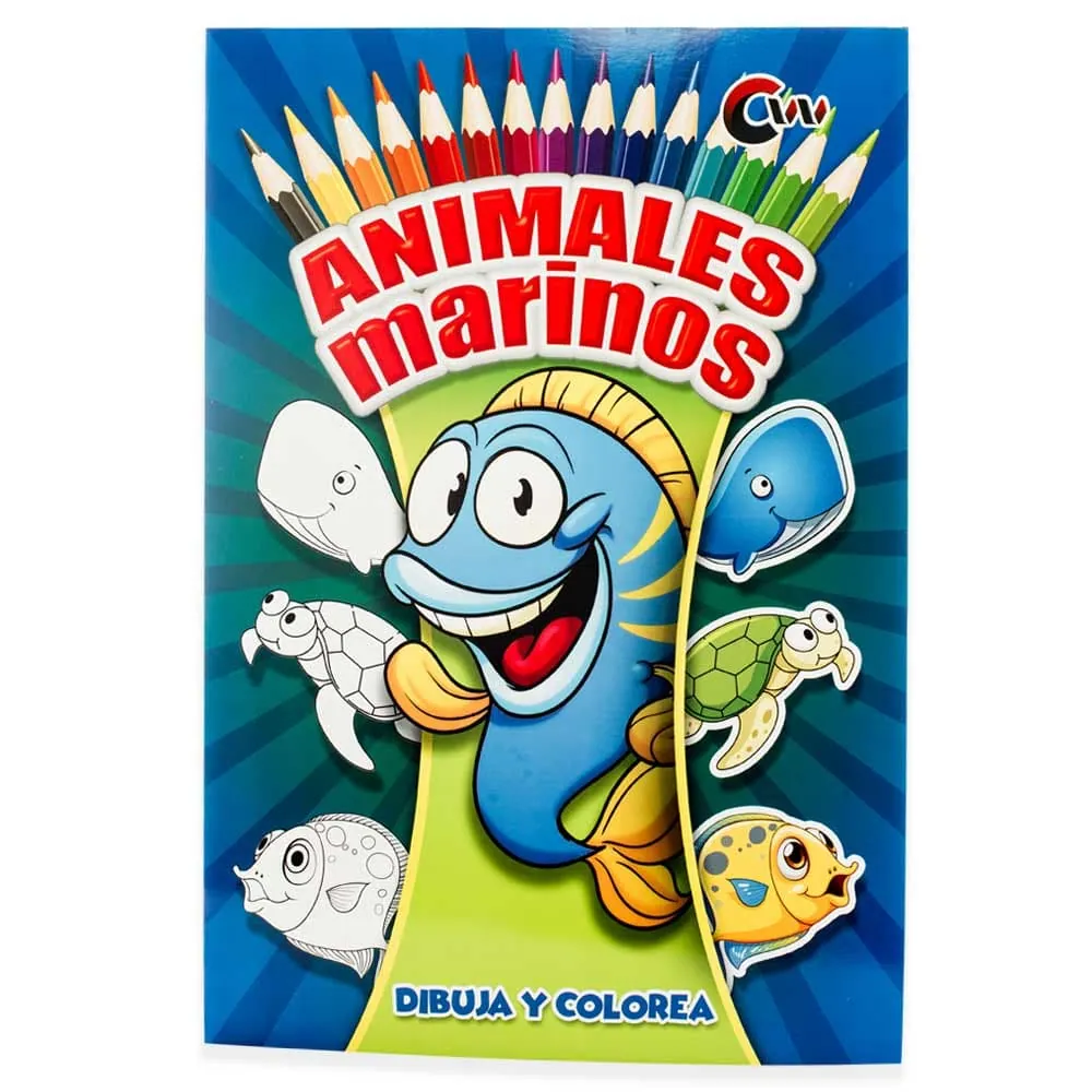 Libro Colorear Animales Maritimos Con Sticker 12 Páginas