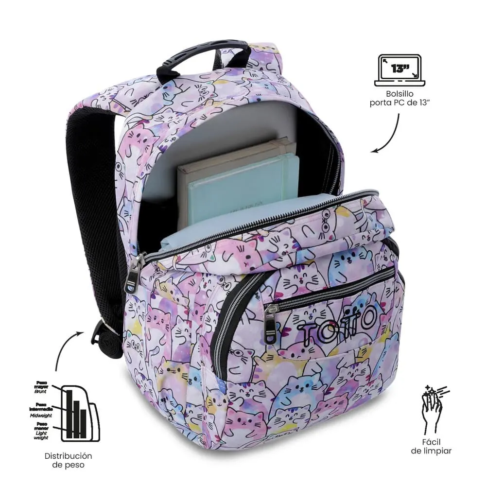 Morral Juvenil Porta PC 13" Gommas Glitter Rosado