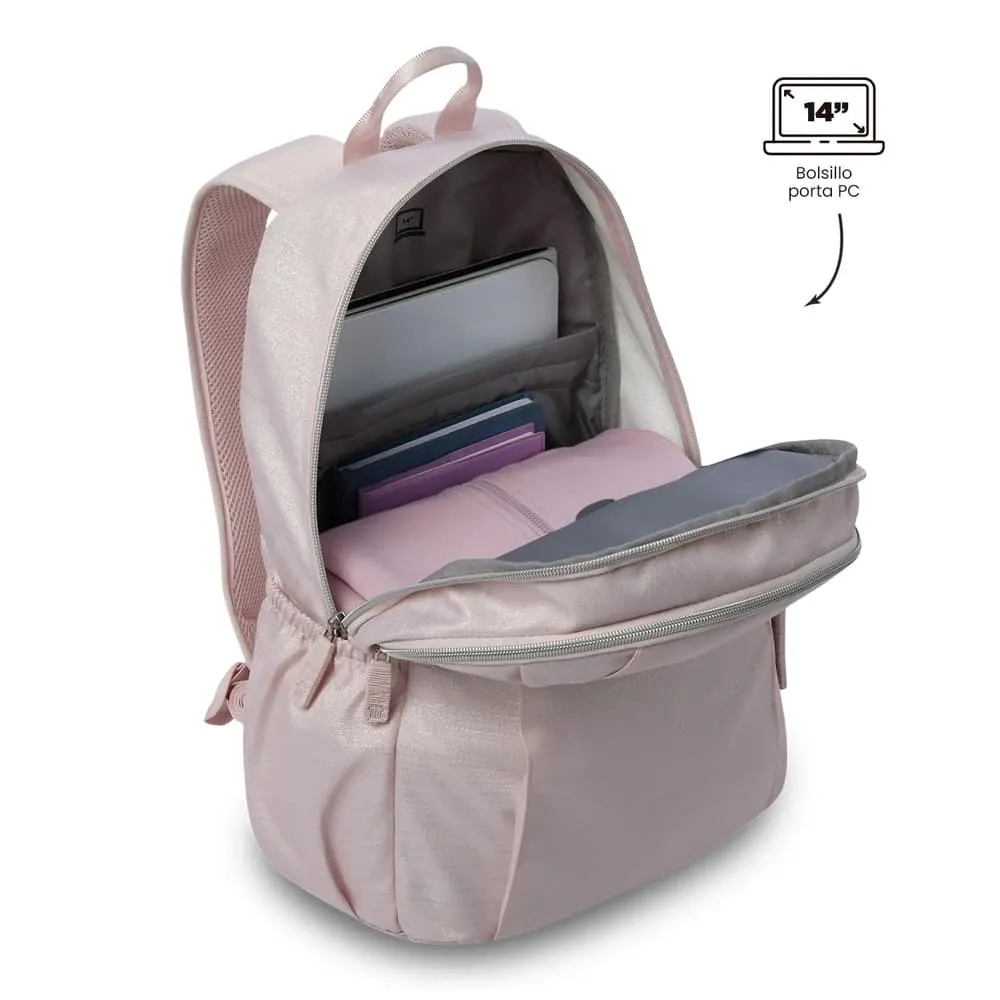 Morral Universitario Modena M3 Shiny Porta PC 14" Rosado Mujer