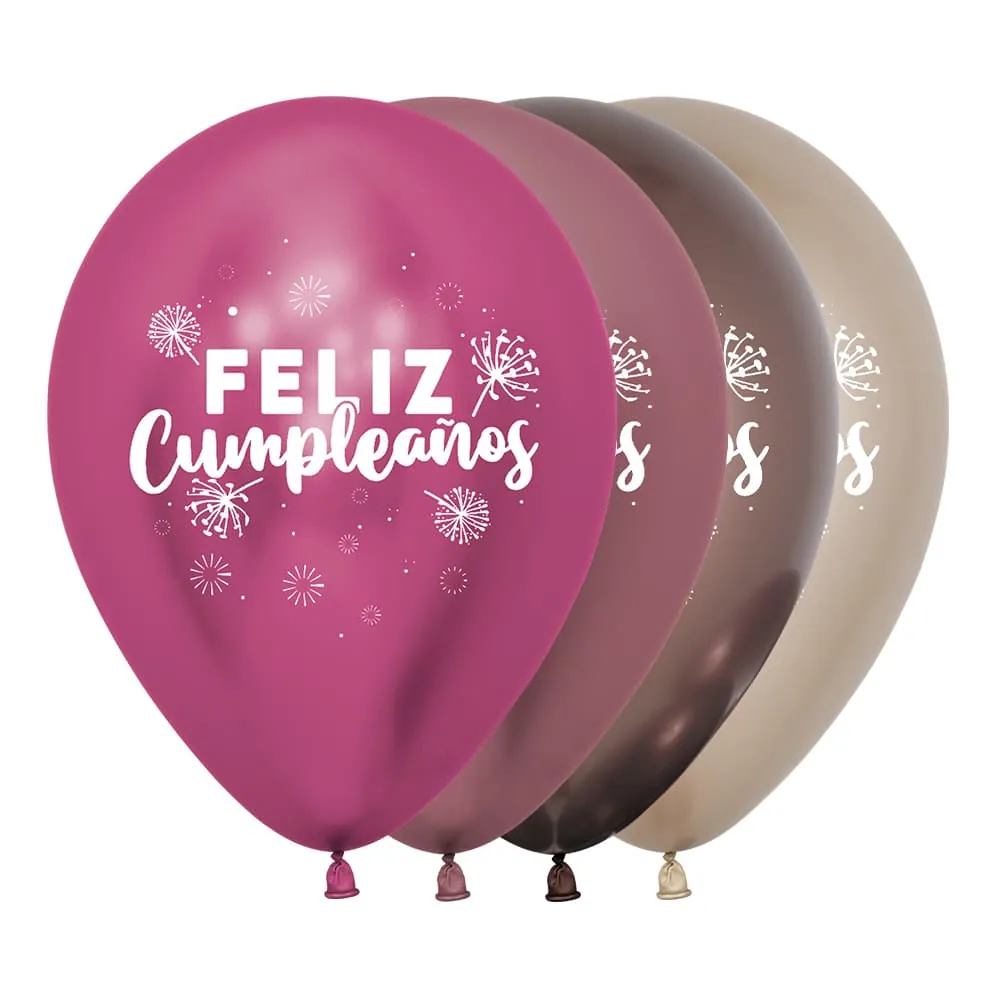 Globo X12 Látex Feliz Cumpleaños Reflex Surtido R-12