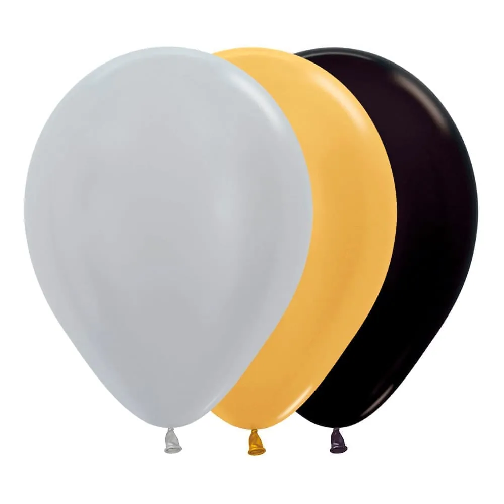 Globo Plateado Dorado Negro R-12 X12