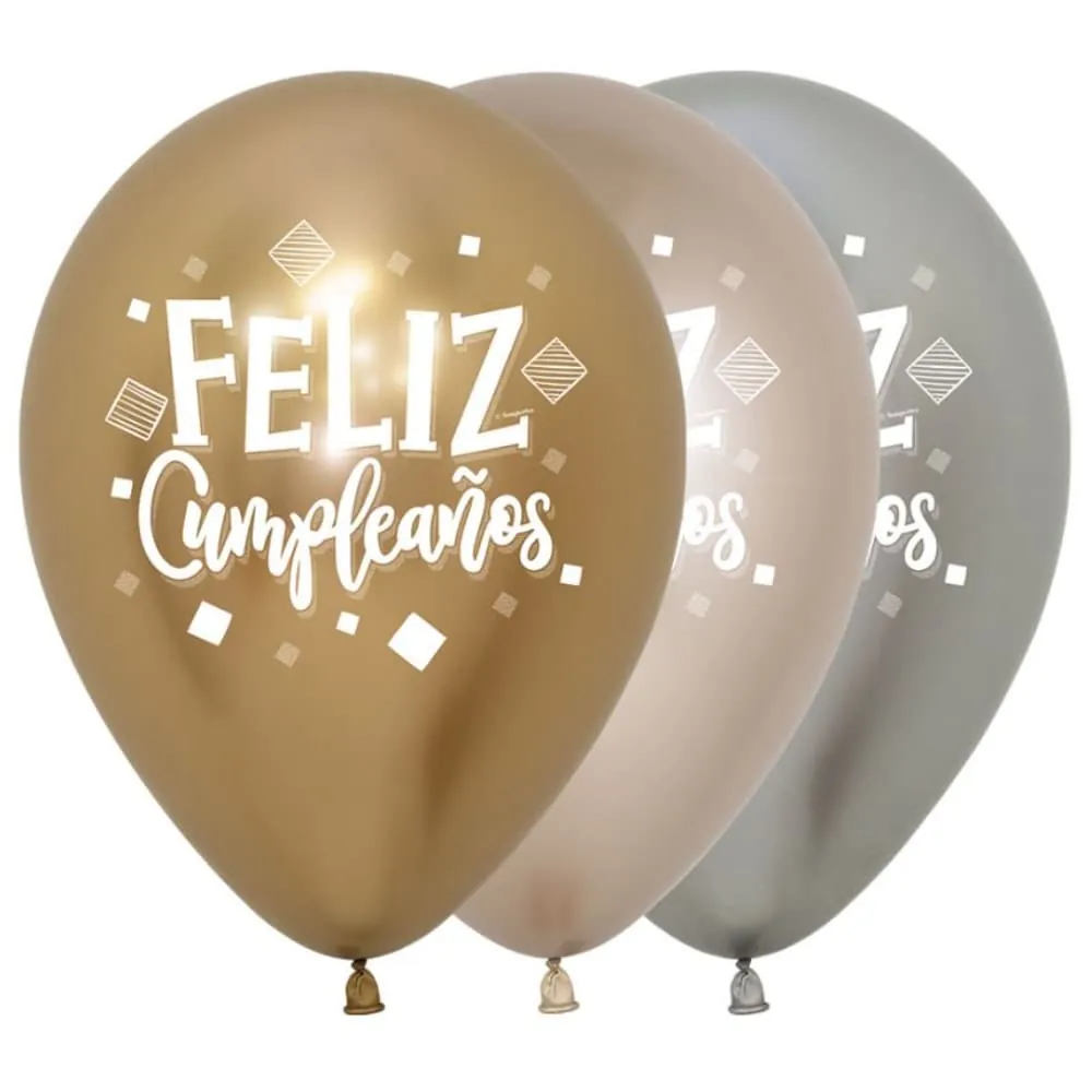 Globo X12 Látex Feliz Cumpleaños Reflex Surtido R-12