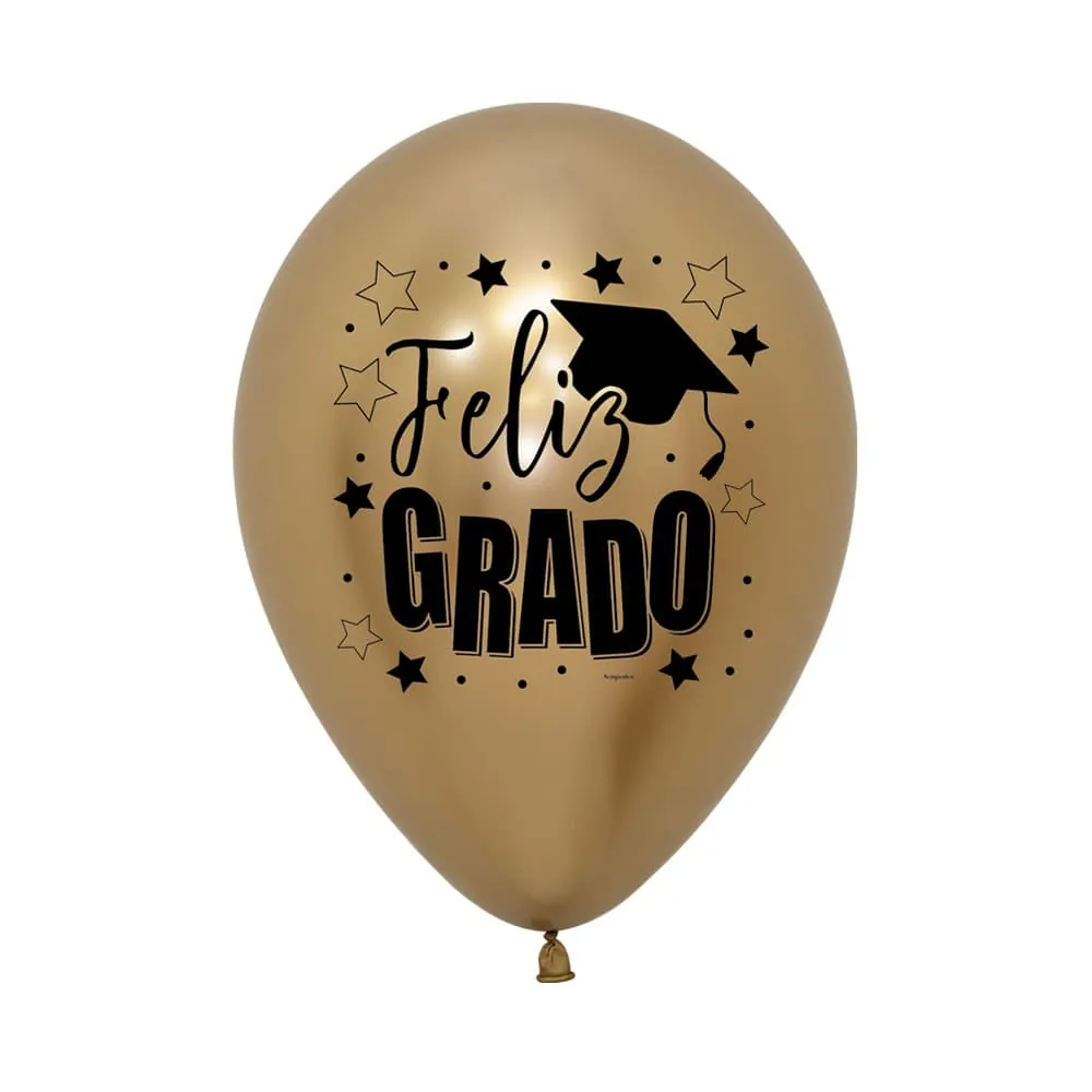 Globo X12 Látex Feliz Grado Reflex Dorado R-12