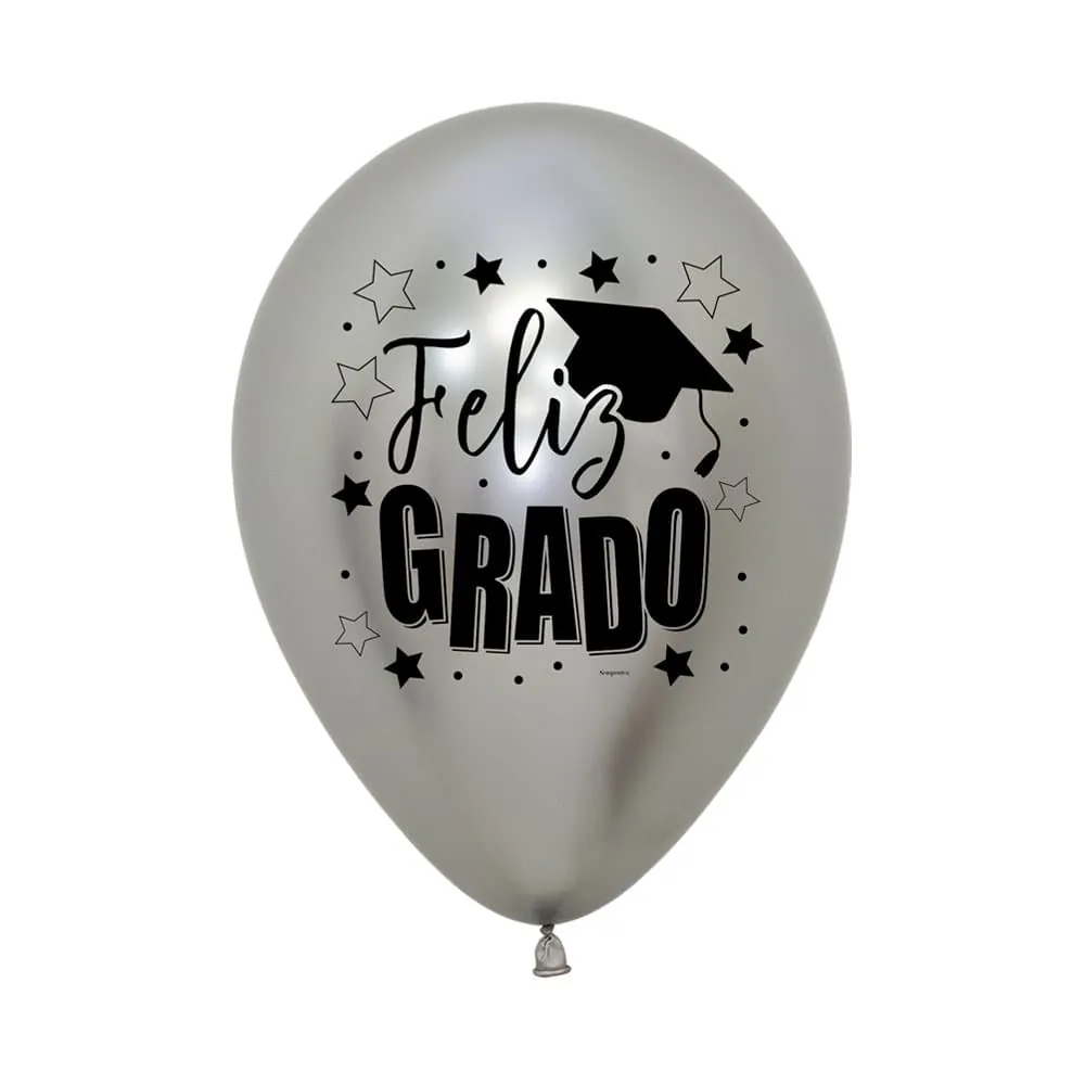 Globo X12 Látex Feliz Grado Reflex Plata R-12