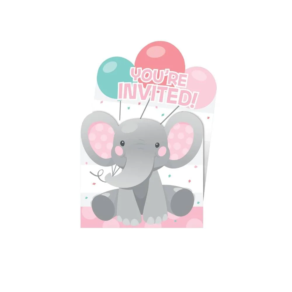 Tarjeta Invitación X8 Elefante Niña