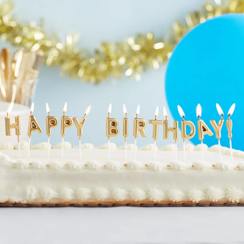 Velas Happy Birthday Doradas X14