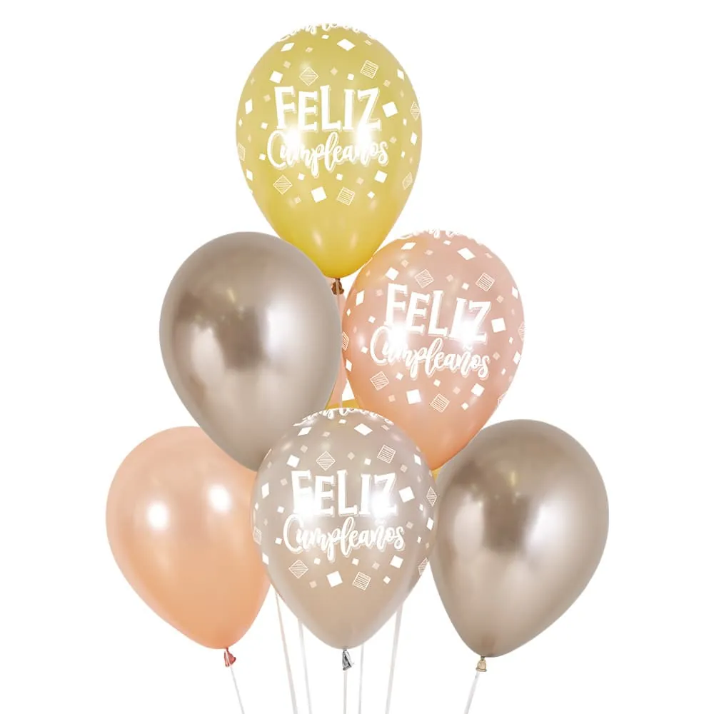 Globo Bouquet X8 Látex Feliz Cumpleaños Surtido R-12