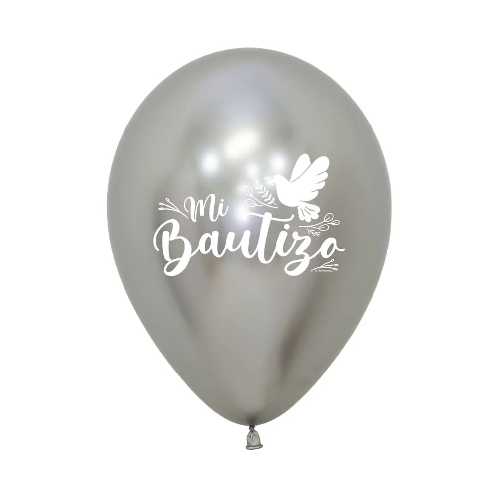 Globo X12 Látex Mi Bautizo Reflex Plata R-12