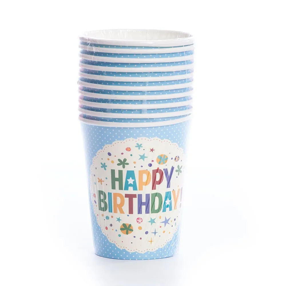 Vasos Happy Birthday Azul X8